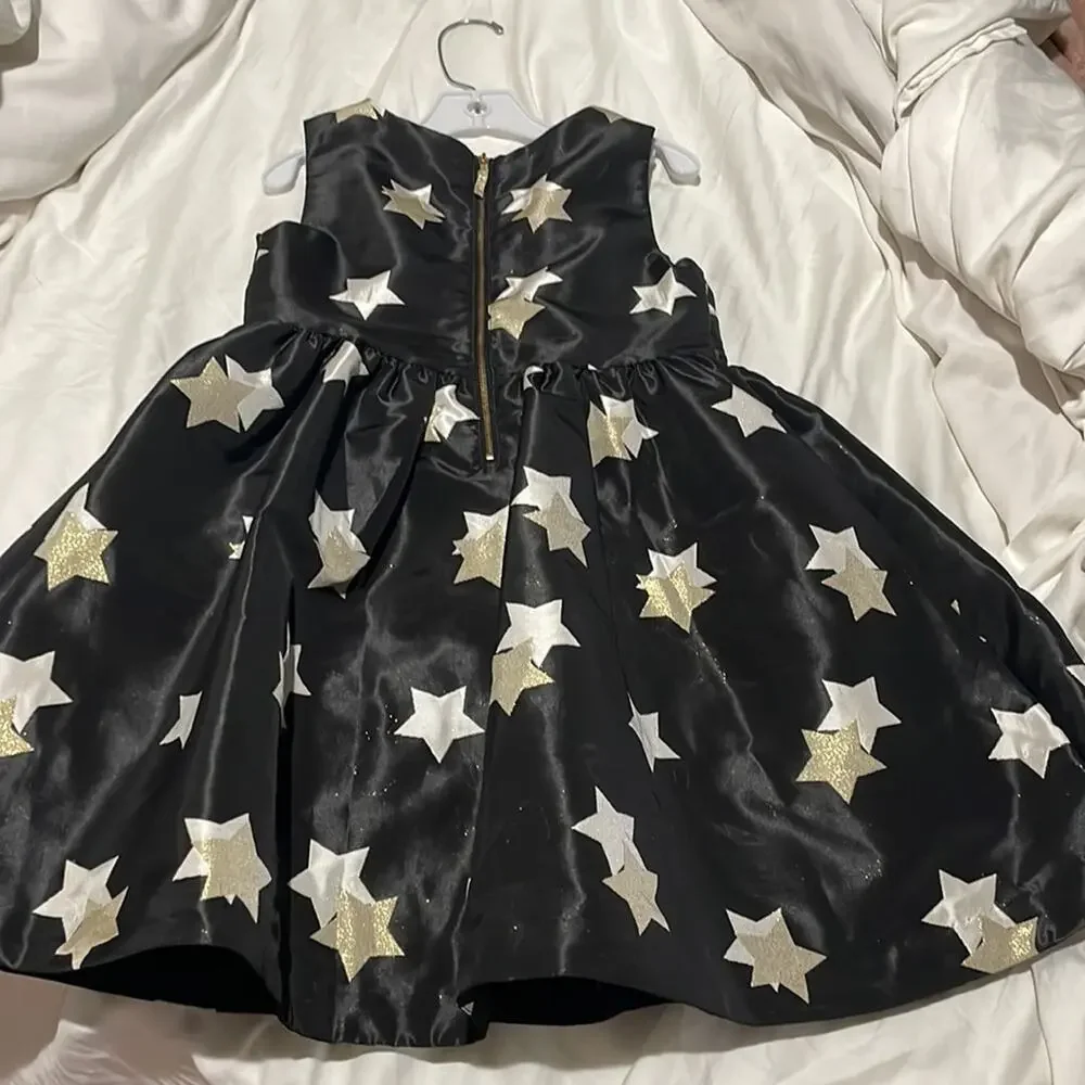 Gymboree 6 black glitter white golden stars dress lined puffy skirt worn once